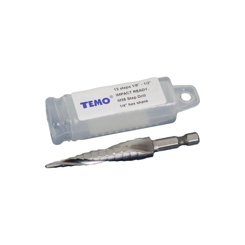 TEMO M35 Cobalt Spiral Flute Step Drill Unibit, 13 Size 1/8 Inch To 1/2 Inch, 1/4 Inch Hex Shank - Image 2